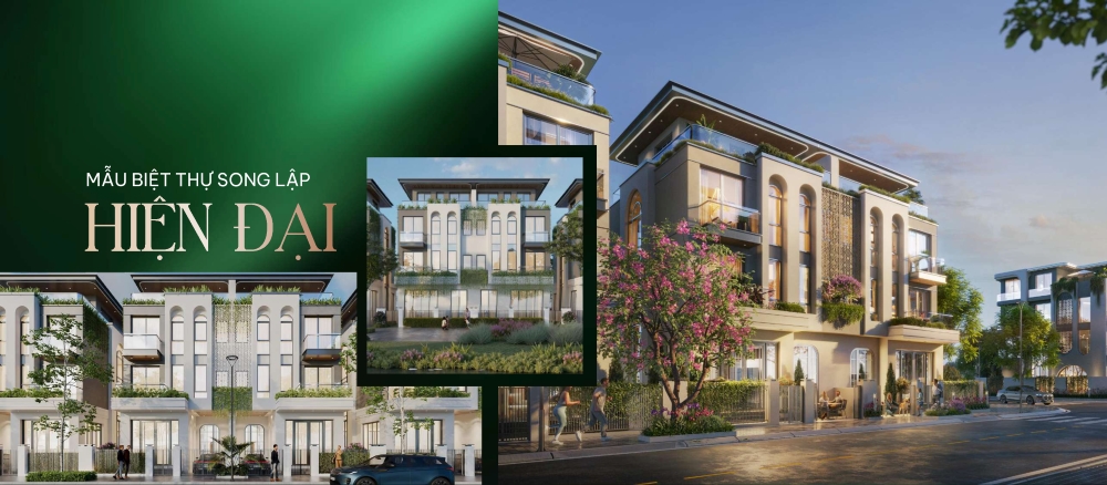 Phối cảnh biệt thự song lập hiện đại tại Doji Hoa Động